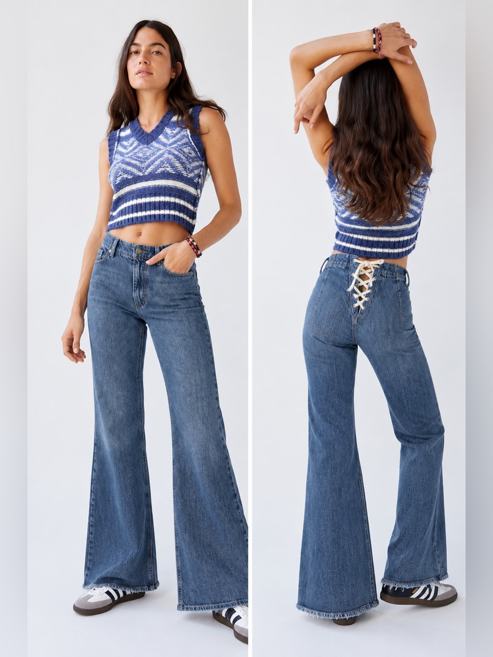 BDG Urban Outfitters Lace Up Back Flare Jeans Medium Wash Blue Denim Size 30‎